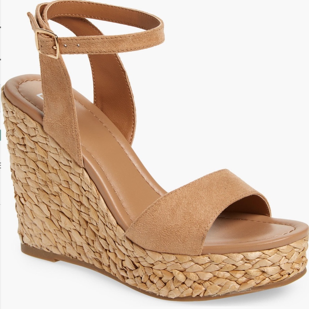 bp. Tan Suede Braided Espadrille Wedge Sandals